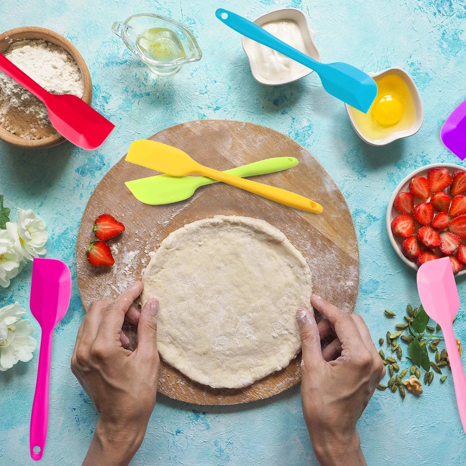 LMETJMA 27 cm Silicone Spatula Heat Resistant Non-Stick Flexible Spatulas Scrapers Baking Cooking Spatula Mixing Tool KC0448