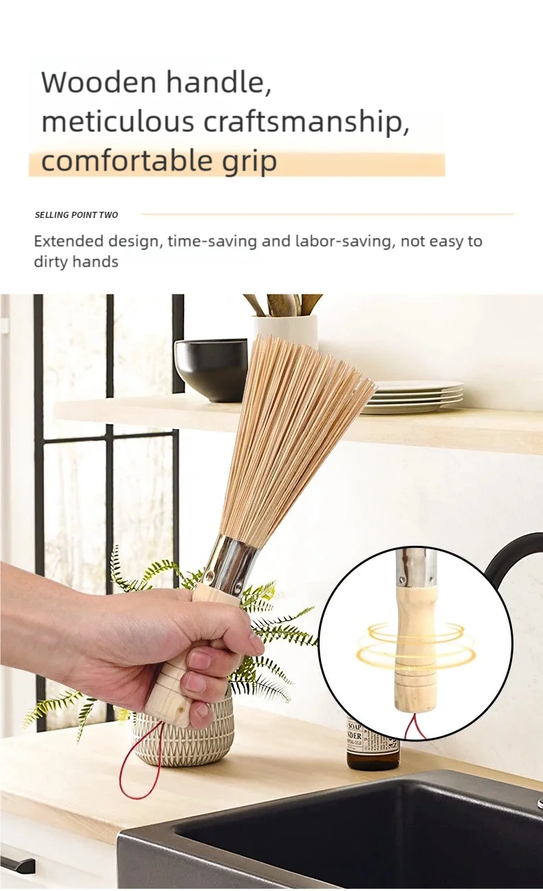 1Pcs Long Handle Wok Dish Pan Washing Cleaning Brushes Scrubbers Bamboo Pot Brush Home Kitchen Cleaner Gadgets Tool Accessories