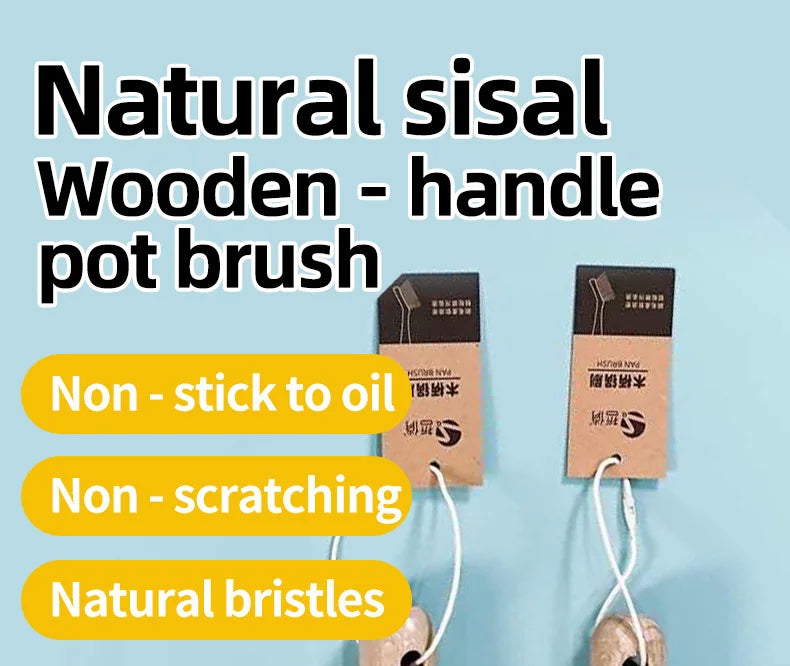 Natural Wooden Pot Brush With Sisal Bristles Durable Strong Scrubbing Eco Friendly Dish Brush For Cast Iron Skillet Pots Pans
