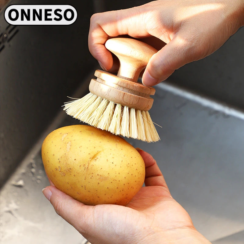 Natural Horse Hair Tableware Brush, Environmentally Friendly Sisal Pot and Bowl Brush for Kitchen, Wooden Pot Washing Brush