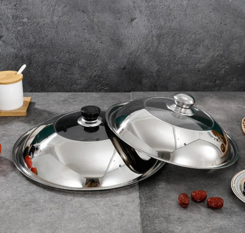 Round 28/30/32/34/36cm Cooking Pot Lid Visible Stainless Steel Wok Lids Anti-scalding Combined Pot Cover Household