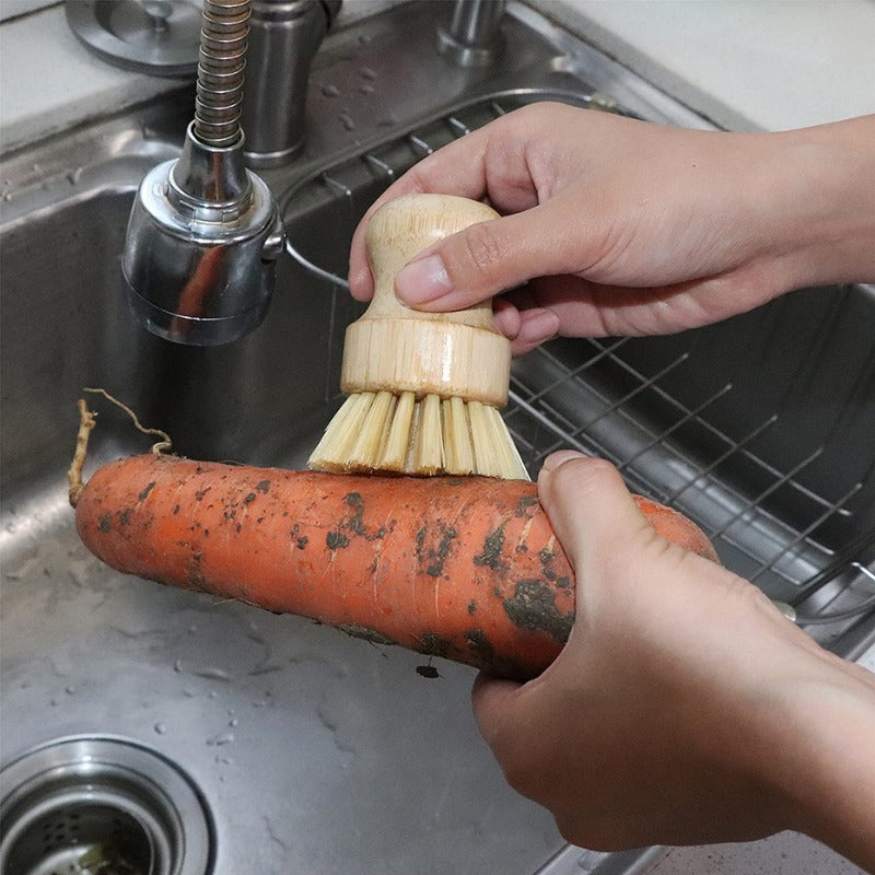 1pc/2pcs Bamboo Dish Scrub Brush Soap Dish Kitchen Wooden Dish Scrubber Cleaning Brush for Washing Dish Cast Iron Pan Pot