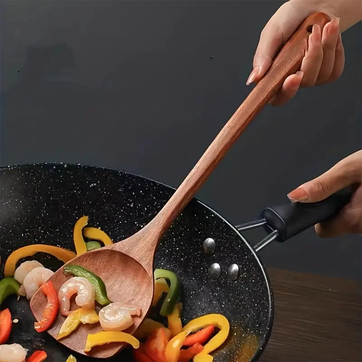 Household spatula wooden spatula non-stick pan special household long handle wooden cooking frying spatula 1pcs