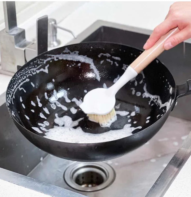 Natural Wooden Pot Brush With Sisal Bristles Durable Strong Scrubbing Eco Friendly Dish Brush For Cast Iron Skillet Pots Pans